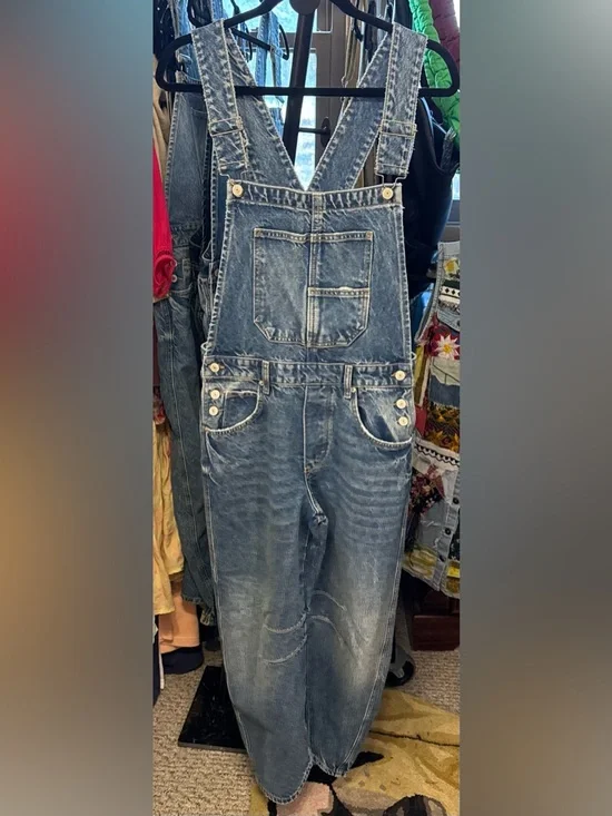 NWOT Free People We The Free Good Luck Barrel Overalls Ultra Light Beam - SMALL - Picture 8 of 11